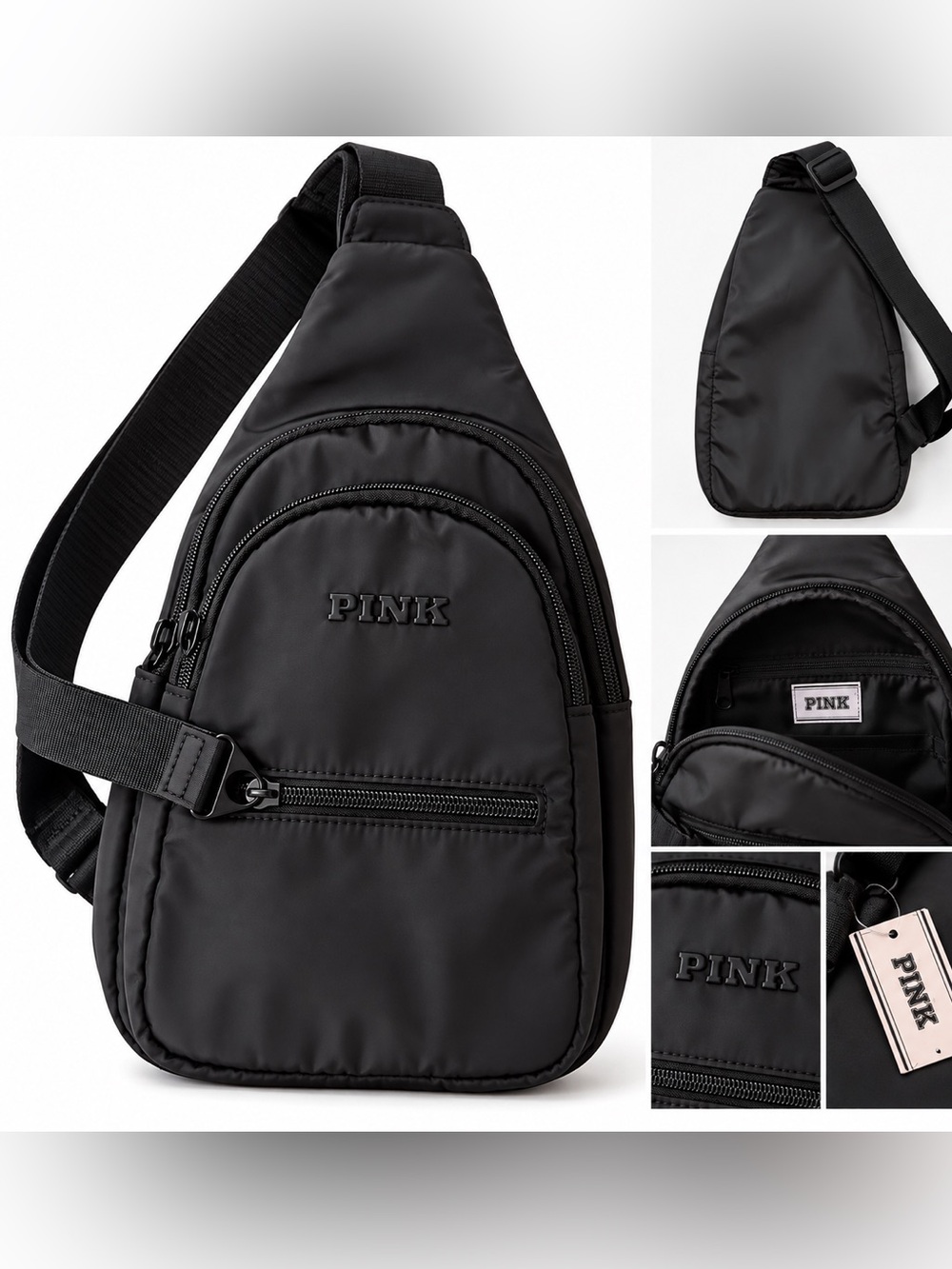 PINK Victoria's Secret Black womens Sling Bag with Adjustable Strap